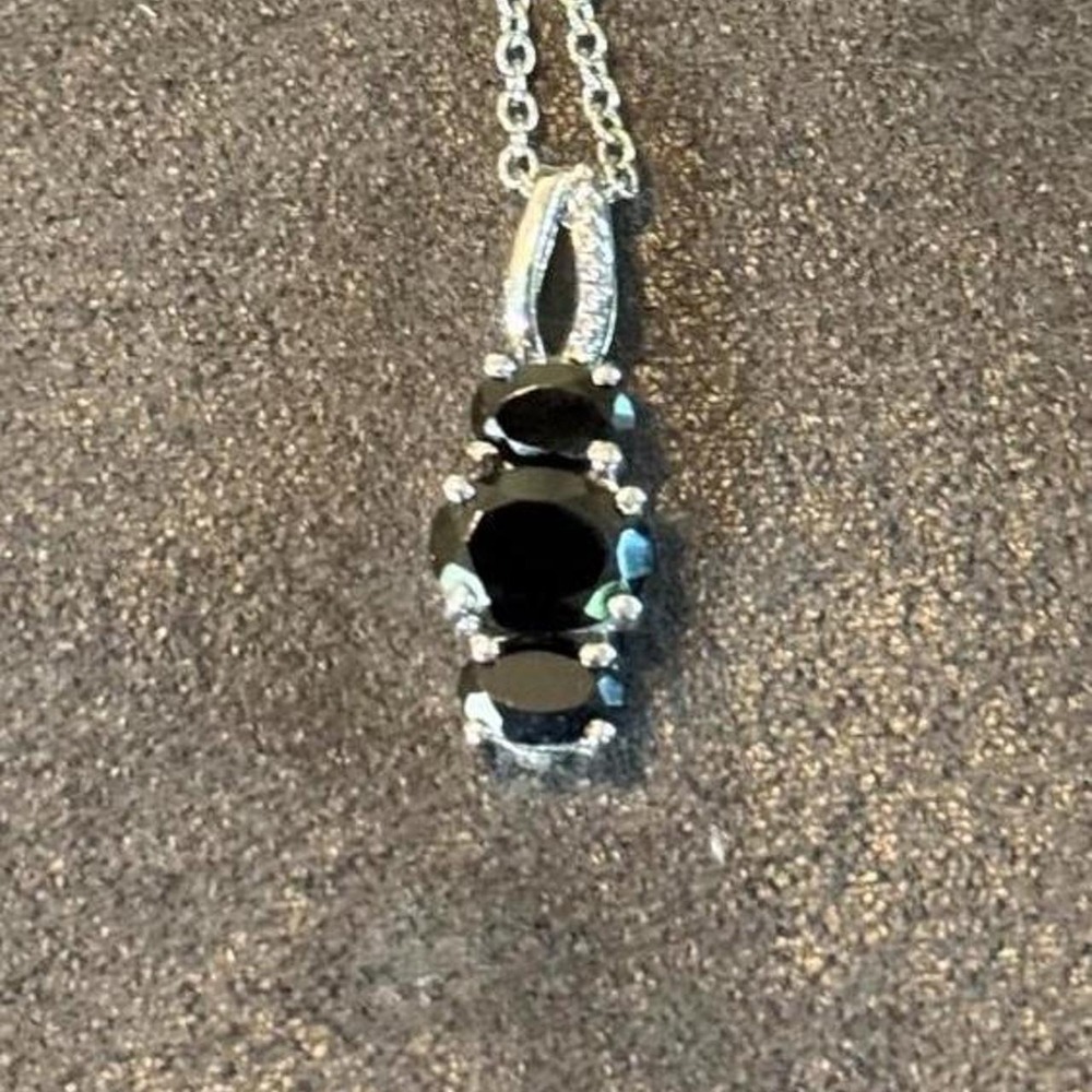 Black Opal Silver Necklace w/ Beautifully Detailed Pendant & Magnetic Clasp